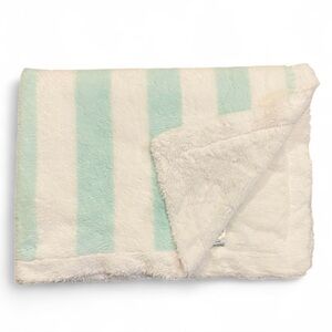 Firsts Petitlem Baby Blanket Knit Light Green Blue White Stripes Soft Petit Lem